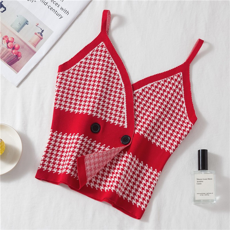 [Mã FAMAYWA giảm 10K đơn 50K] Áo Dệt Kim Nữ Sát Nách Cổ Chữ V Họa Tiết Caro | BigBuy360 - bigbuy360.vn