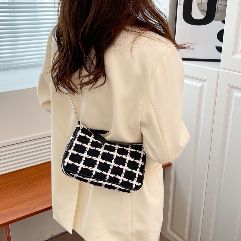 Túi Xách Đeo Vai Hình Vuông Cỡ Nhỏ Họa Tiết Sọc Caro Trắng Đen Phong Cách Phương Tây Thời Trang Mùa Thu