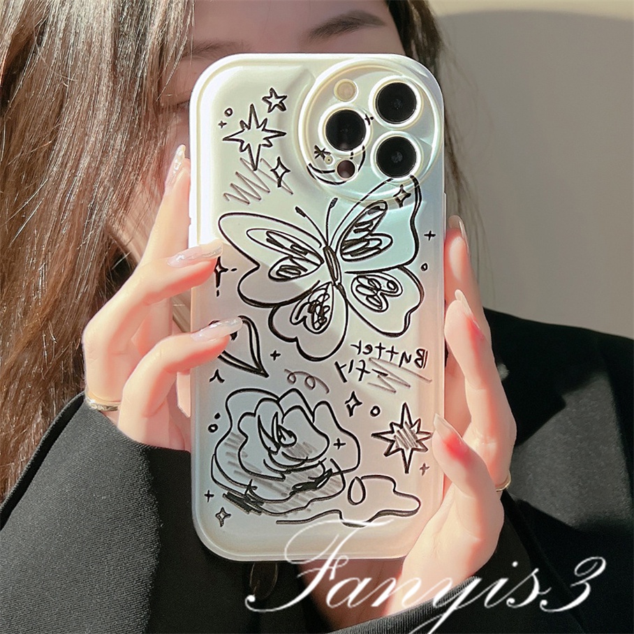 Ốp Điện Thoại Mềm Đệm Khí In Hình Bướm Cho iPhone 14 13 12 11 Pro Max X XR Xs Max 8 7 6 6s Plus SE 2020