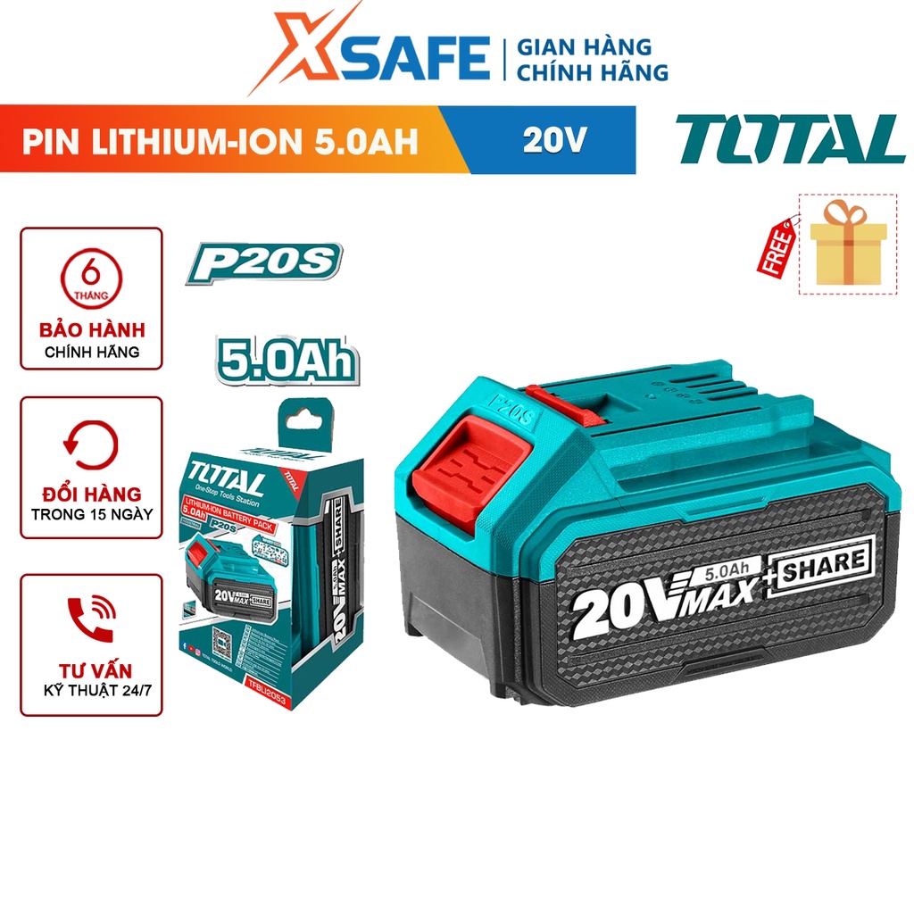 Pin Lithium-Ion TOTAL TFBLI2053| pin sạc Lithium dung lượng pin 20V/ 5.0Ah, phù hợp nhiều dòng máy INGCO TOTAL [XSAFE]