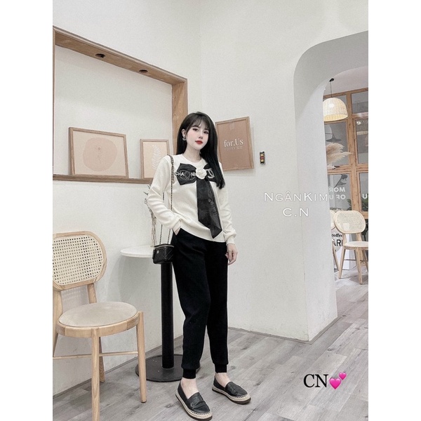 Set bộ len C.N nơ hoa đính đá QCCC