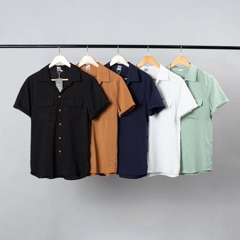 Áo sơ mi nam ngắn tay chất đũi phong cách thời trang công sở hè 2021, trẻ trung, lịch lãm