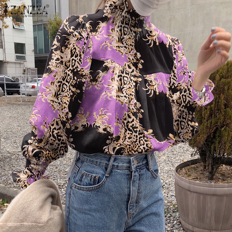 Zanzea Áo Tay Dài Cổ Cao In Họa Tiết Da Báo Thời Trang Dành Cho Nữ