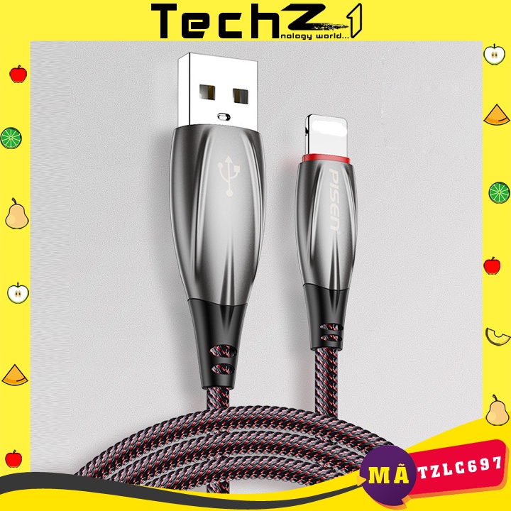 Dây sạc iPhỗ trợ sạc nhanh hiệu PISEN chống gãy chân 1,2met/2met - Mã TZLC697