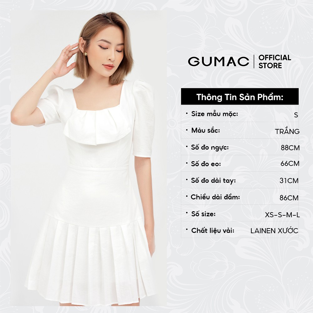 [Mã MABR07062 giảm 8% tối đa 50K đơn từ 249K] Đầm xòe nữ cổ vuông dập ly GUMAC màu trắng tay lỡ dự tiệc sang trọng DB501 | BigBuy360 - bigbuy360.vn
