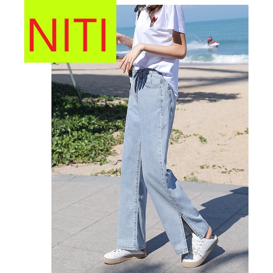 [ BÀNH TRƯỚNG ] QUẦN JEAN ỐNG RỘNG NỮ XẺ 2 LAI MÀU XANH NHẠT LAI CUỐN CAO CẤP NITI LƯNG CAO SIÊU HOT HIT, CỰC TREND