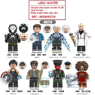 Lego Minifigures Marvel Superheroes Nhân vật CrossBone Peter Parker Quicksilver Kingpin Tony Stark Red Skull Dwarf X0270