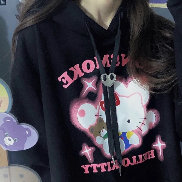 Áo hoodie ZHELIHANGFEI tay dài form rộng theo phong cách Preppy ngọt ngào