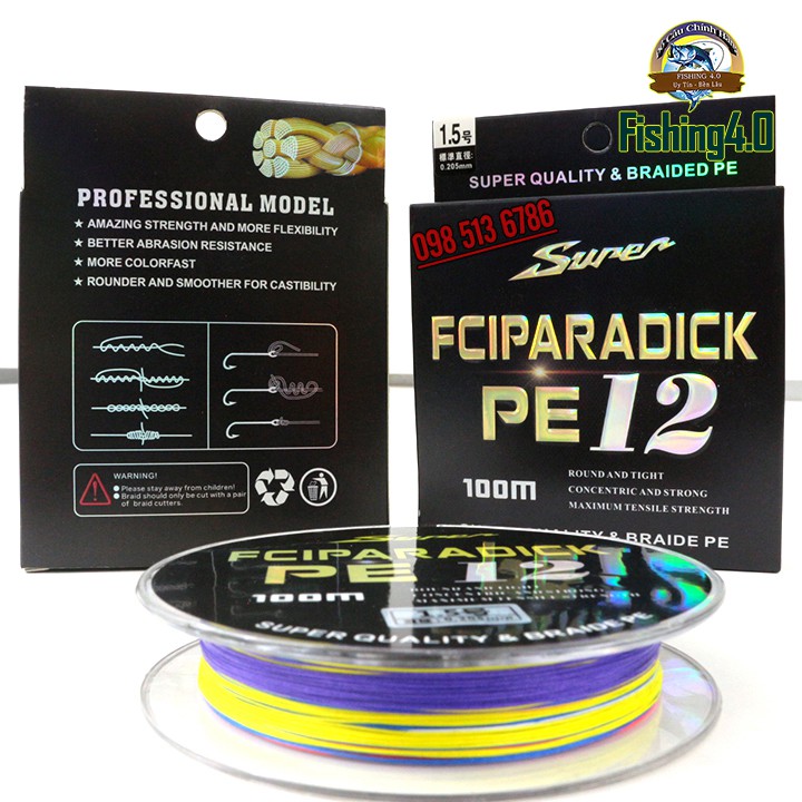 Dây dù câu cá PE X12 FCIPARADICK (12 Lõi )100m Chuyên Lure Lục xa bờ.[Fishing4.0]