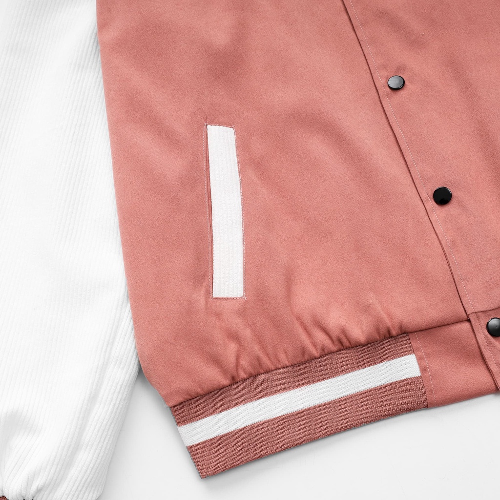Áo Khoác Nam Nữ Nhung Tăm Jacket Varsity Graffiti King Màu Hồng V5
