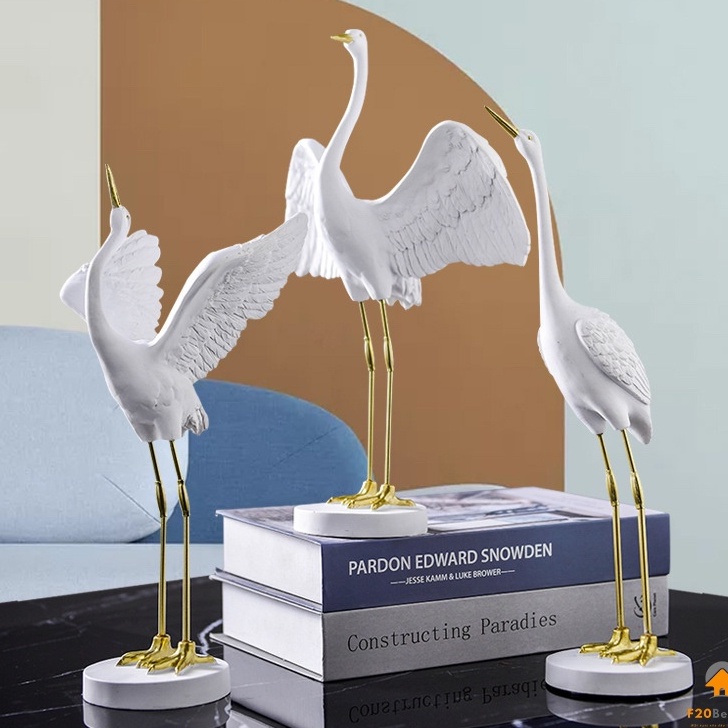 Mô hình nerf trưng bày decor trang trí Tượng Decor Bộ 3 chim hạc trắng - Phong cách hiện đại