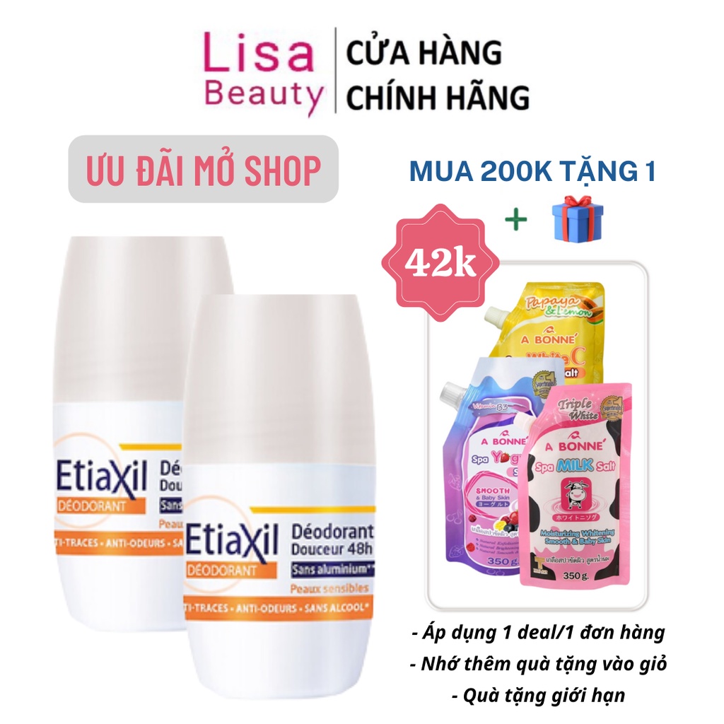 Lăn Khử Mùi Không Muối Nhôm Etiaxil Déodorant Douceur 48H Sans Aluminium 50ml