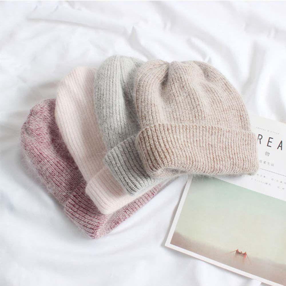 Mũ Len Lông Thỏ Màu Sắc Trơn Ấm Áp Hợp Thời Trang