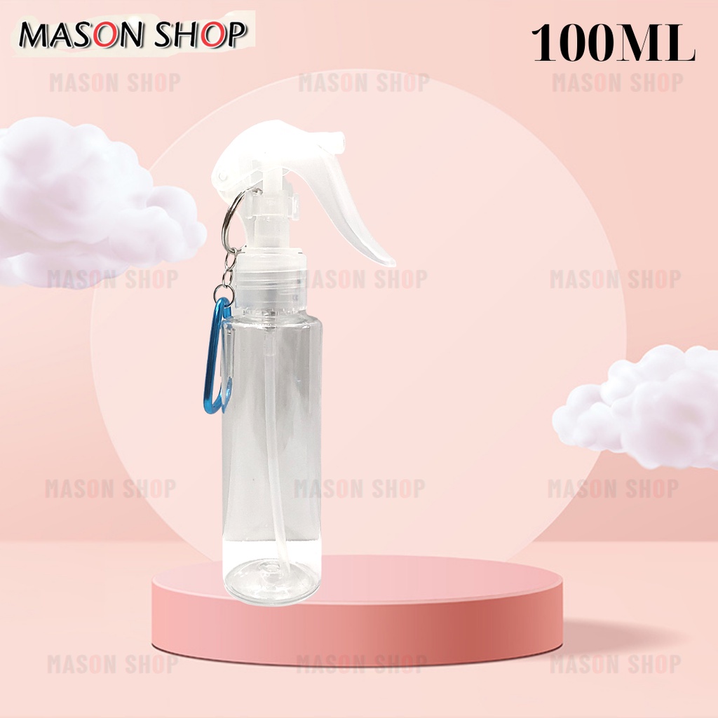 LỌ CHIẾT DUNG DỊCH SÁT KHUẨN XỊT PHUN SƯƠNG MÓC KHÓA 100ml TREO XE TREO PHÒNG TIỆN LỢI /BÌNH TRONG XANH NÂU XỊT NƯỚC