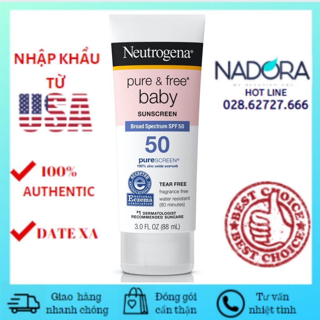 Kem Chống Nắng Neutrogena Pure &amp; Free Baby Sunscreen Broad Spectrum SPF 50 (88ml)