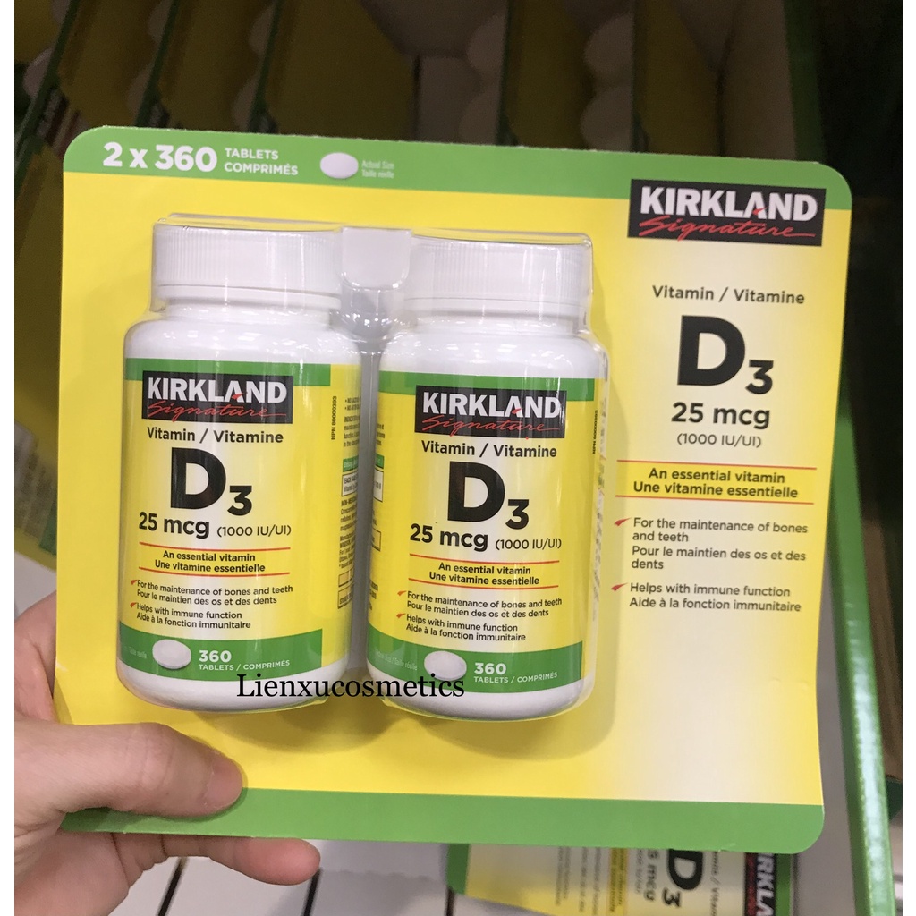 Viên uống vitamin D3 Kirkland 25mcg, 360 viên; HSD T6/2025(Costco Canada)