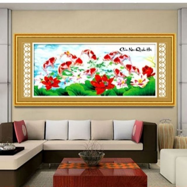 Tranh Đính Đá Cửu Ngư Quần Hội DF144-200x90cm