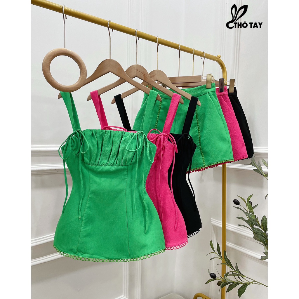 Set kiểu dây nơ nhún ngực 3 màu THỎ TÂY S499X279