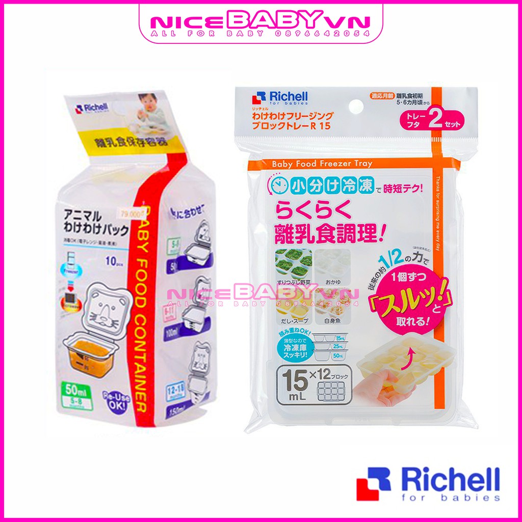 Khay Trữ Đông Richell Bộ Chia Thức Ăn Richell Cho Bé Ăn Dặm Các Loại 25ml 50ml 100ml 150ml NiceBabyVn