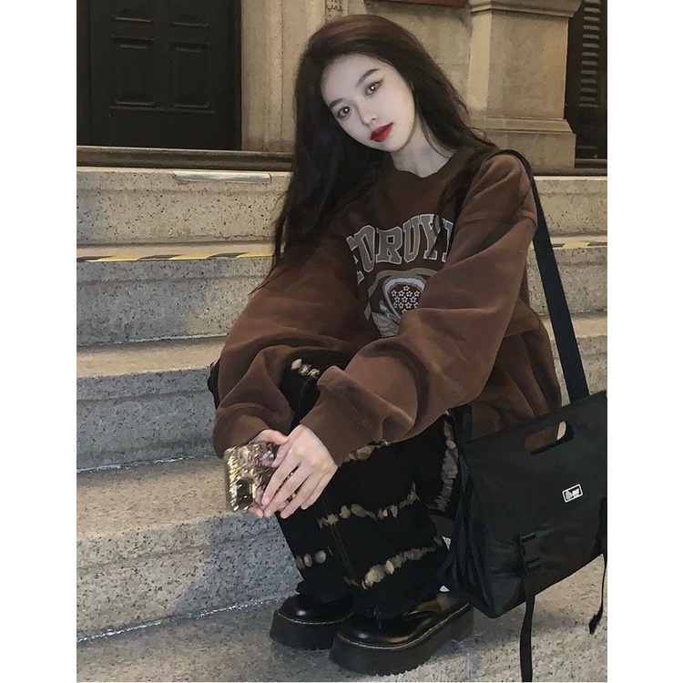 Áo sweater nâu tây nỉ bông ulzzang dáng rộng cho nữ - Liti shop