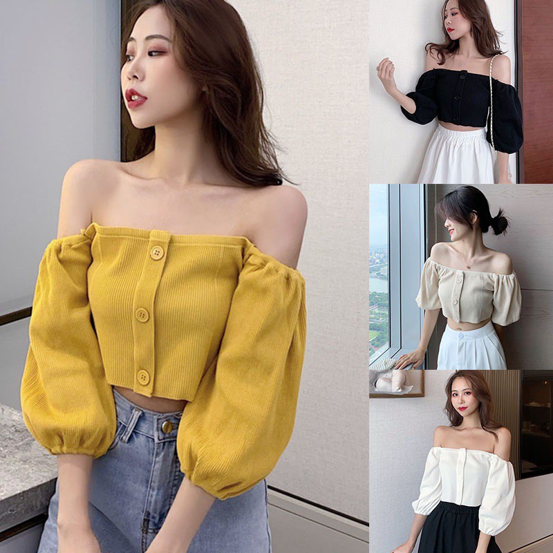 Áo Croptop Trễ Vai Thời Trang Nữ Gợi Cảm