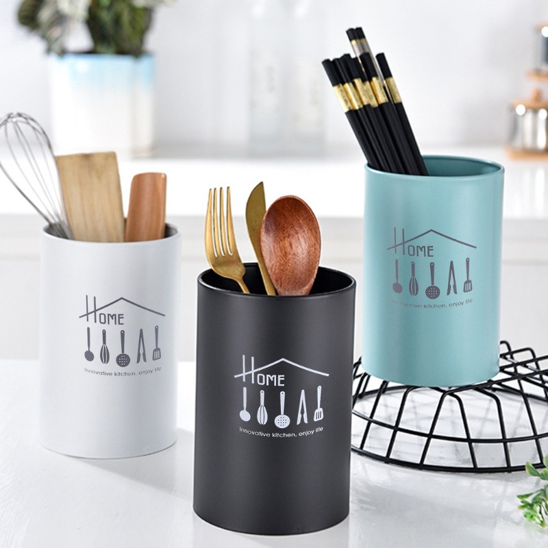 Ống đựng đũa/ muỗng/ nĩa ráo nước hình trụ bằng thép không gỉ tùy chọn màu sắc