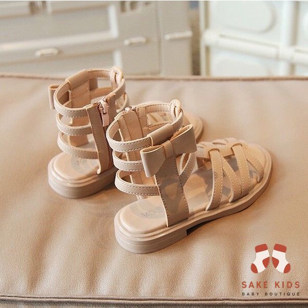 Giày chiến binh bé gái cao cổ quai chéo phối Nơ dễ thương khóa kéo chất da PU siêu mềm phong cách Hàn Quốc MG6001