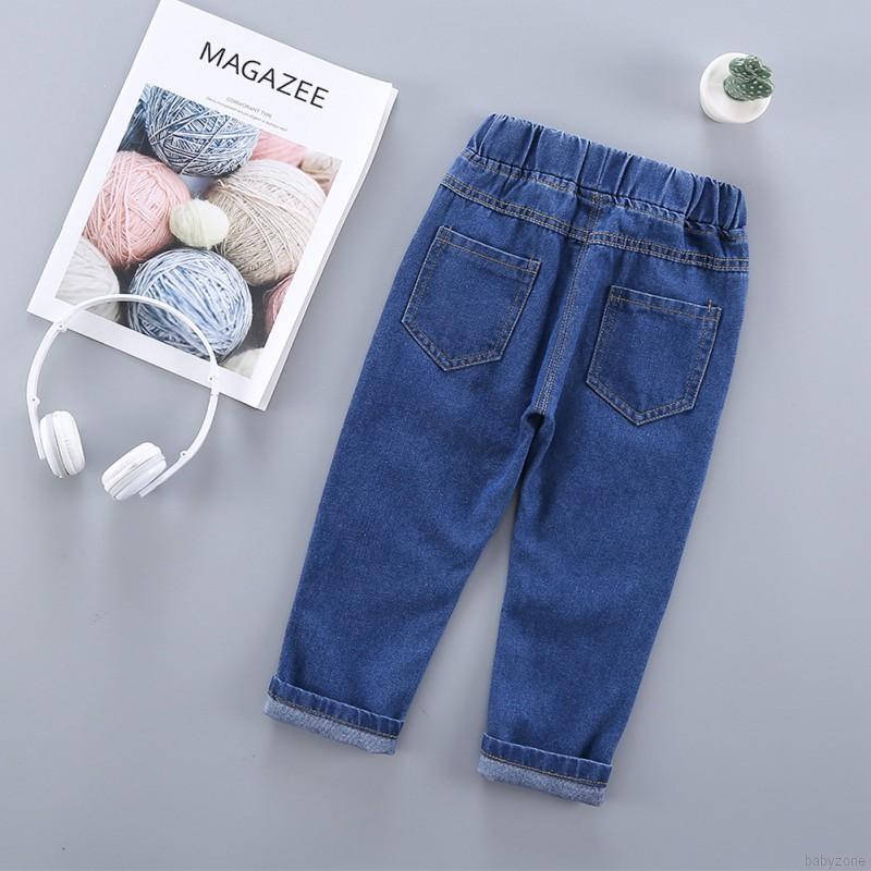 Quần Jeans Dáng Rộng In Hình Hoạt Hình Xinh Xắn Cho Bé Gái