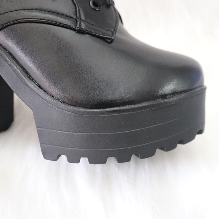 (Ảnh thật) Giày boot nữ cổ ngắn cổt dây màu đen đế thô 10cm GBN16301