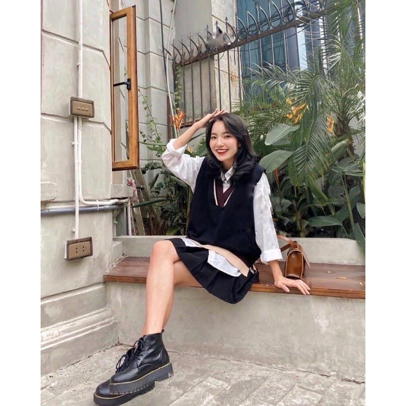 Áo Gile cổ tim basic phong cách Hàn siêu xinh