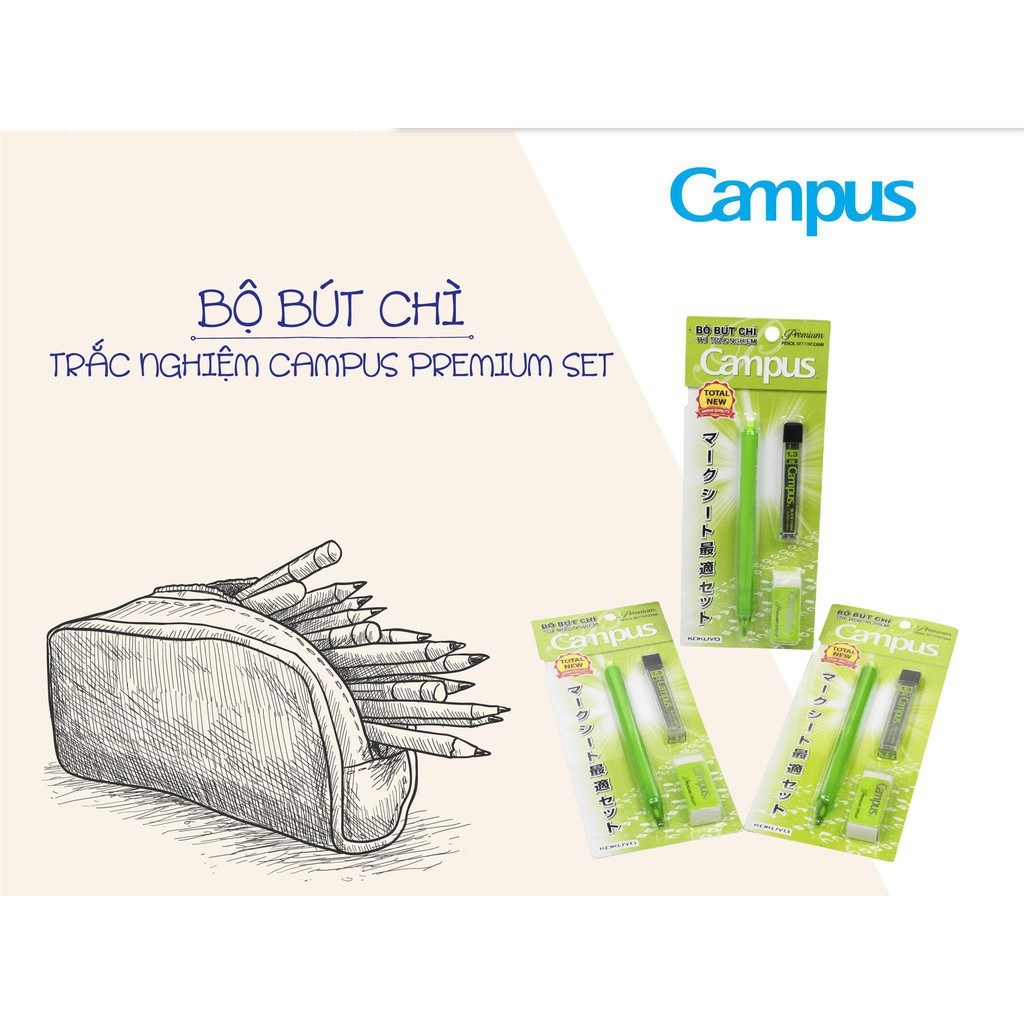 Combo bút chì trắc nghiệm, bút chì Campus, bút chì bấm, bút chì ngòi 1.3 Combo bút chì trắc nghiệm