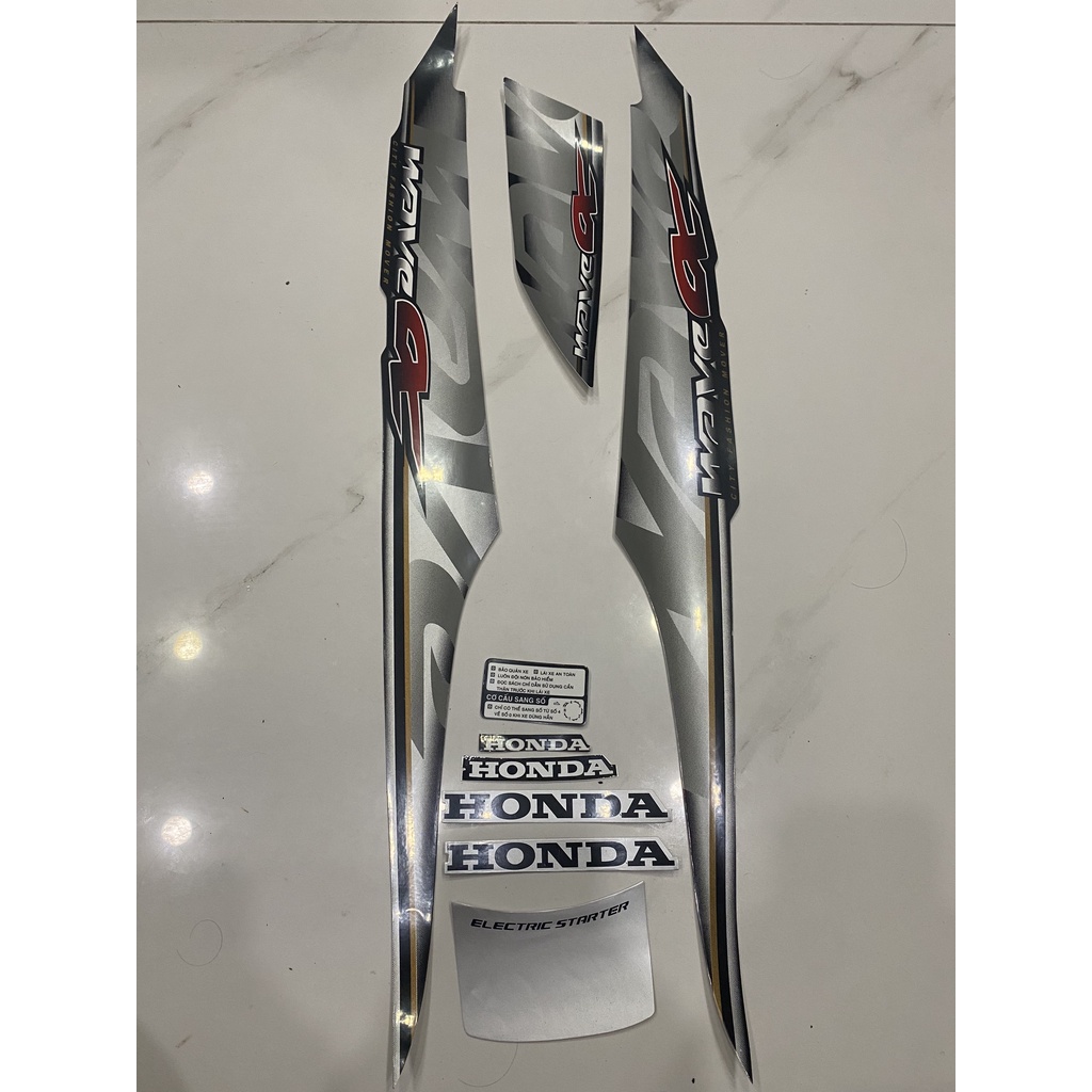 Nguyên bộ tem rời 3 lớp zin thái dán xe máy Honda Wave alpha 2010 màu xám đen