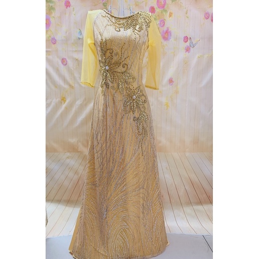 ÁO DÀI BÀ SUI SIÊU SANG VÀNG KIM TUYẾN 4 TÀ ẢNH THẬT 100%