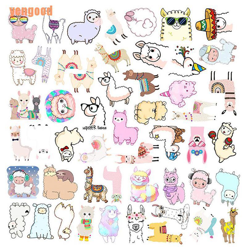 Bộ 50 miếng dán trang trí laptop vali hình lạc đà Alpaca dễ thương