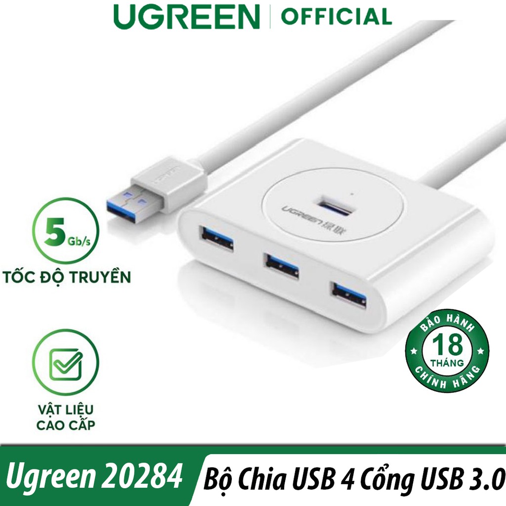 Bộ Chia USB 3.0 4 Cổng Hỗ Trợ OTG Dài 30cm ( White) Ugreen 20284 Chính Hãng