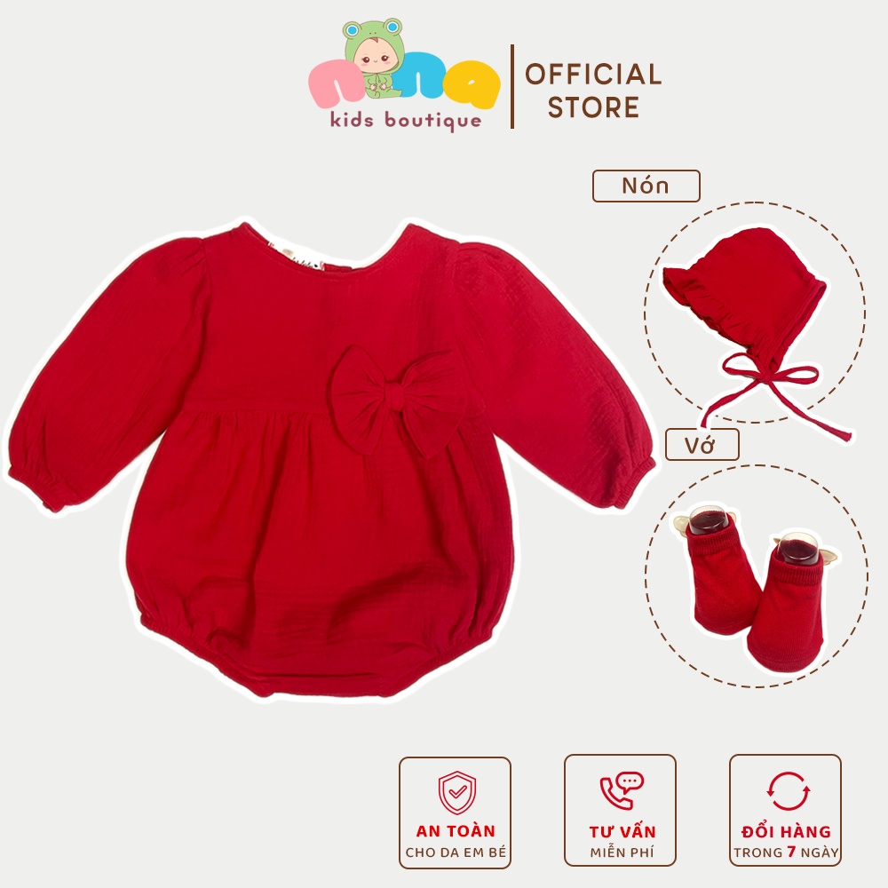 Body sơ sinh bé gái Nina Kids Boutique Đồ liền thân cho bé mùa thu Dài tay Size 0m 24m Màu đỏ