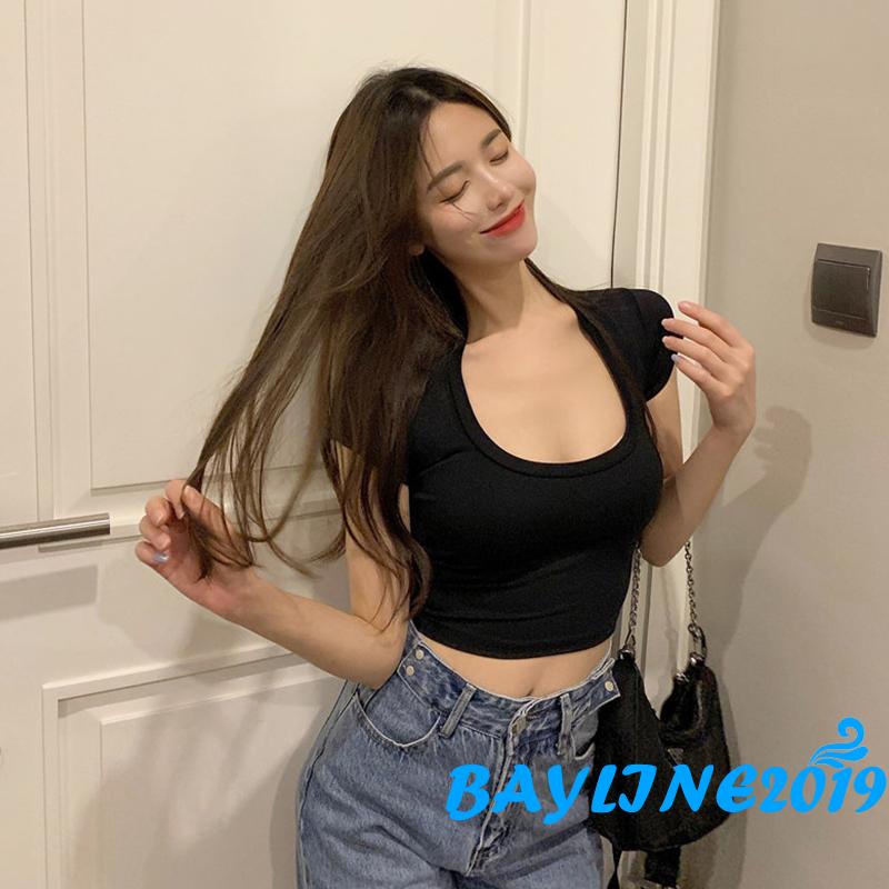 Áo thun tay ngắn màu sắc đơn giản dành cho nữ