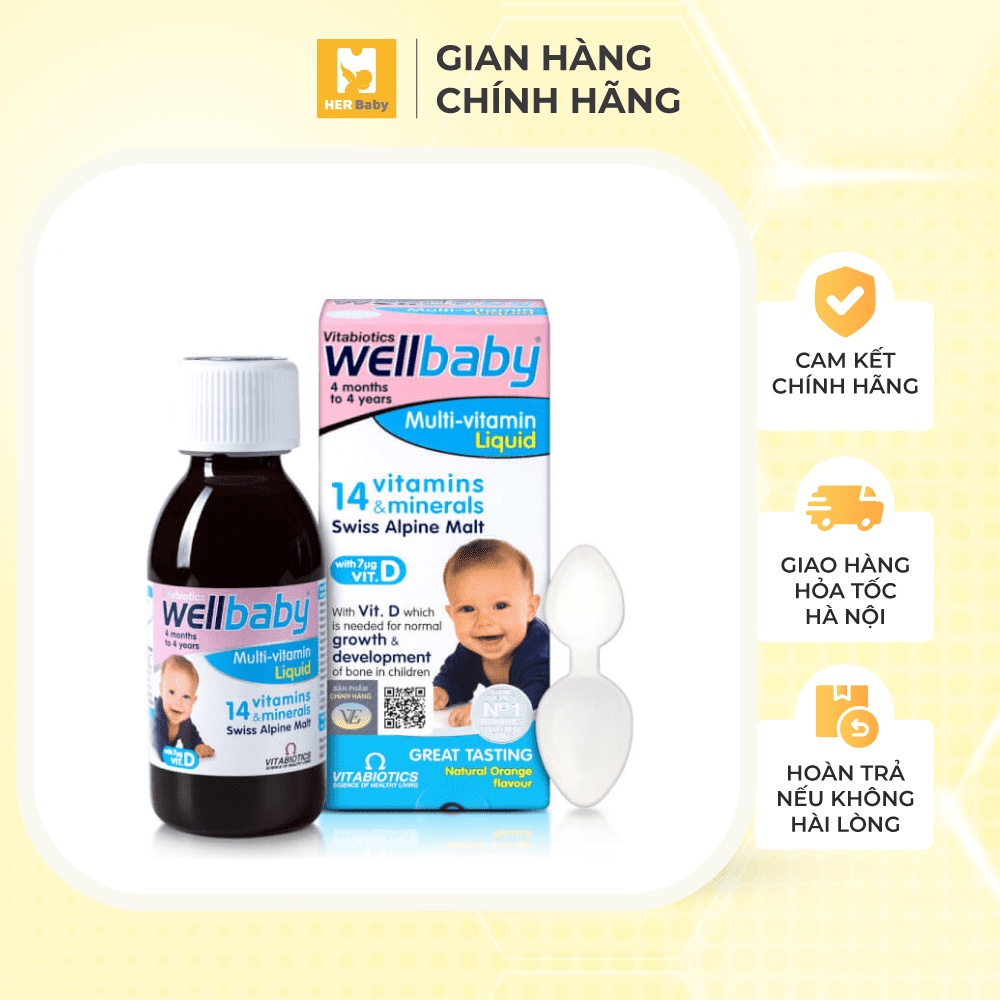 Vitamin tổng hợp Wellbaby Multi-vitamin Liquid 150ml tăng đề kháng, miễn dịch cho trẻ 6M - Herbaby