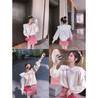 Áo len pha ren cổ bèo QC