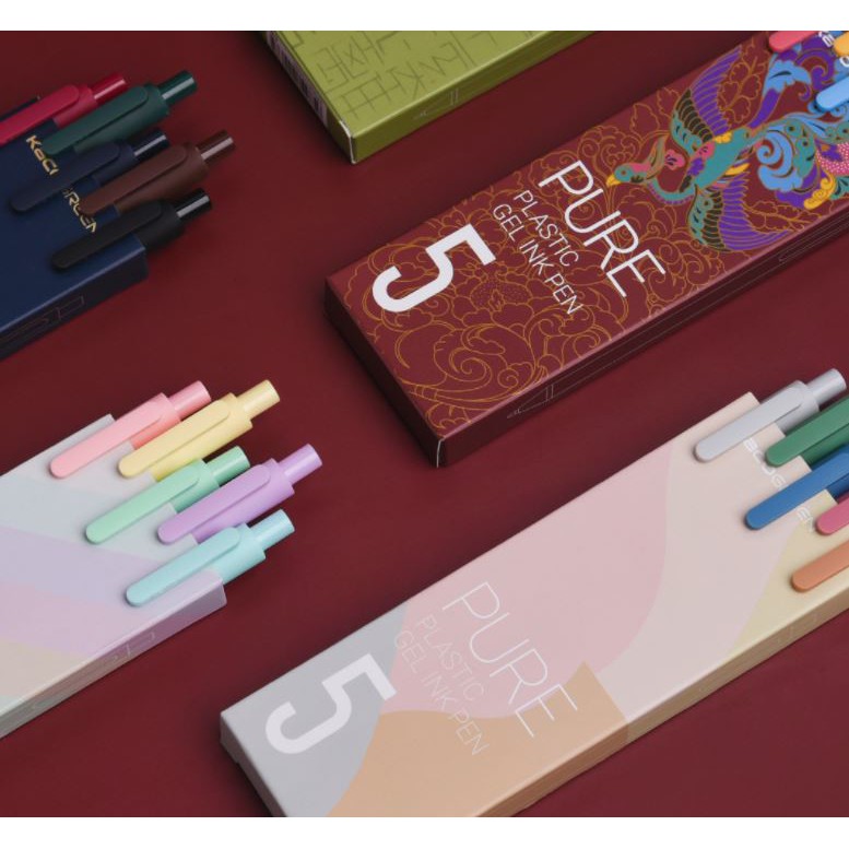 Bộ 5 bút gel KACO PURE loại Morandi mực nhiều màu (hàng chính hãng)