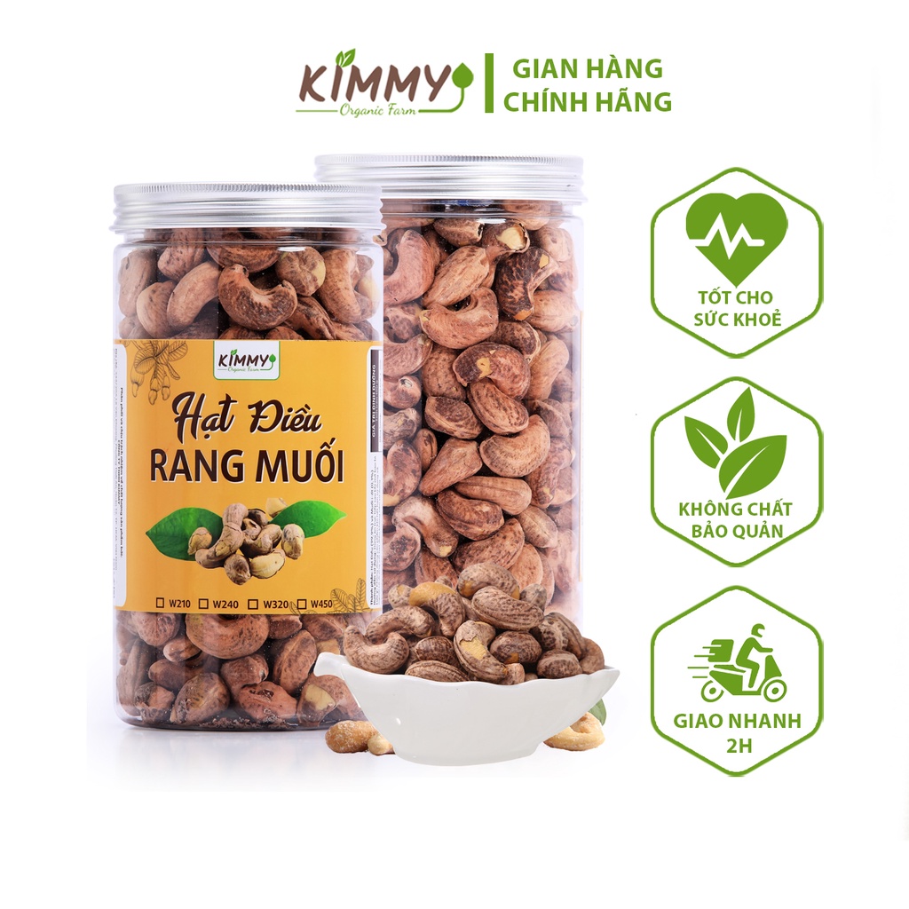 Hạt Điều Rang Muối 500G Nguyên Hạt To W240 - Hạt Dinh Dưỡng Cao Nguyên Vị Ít Muối - Loại 1 Thượng Hạng A+ - KIMMY FARM