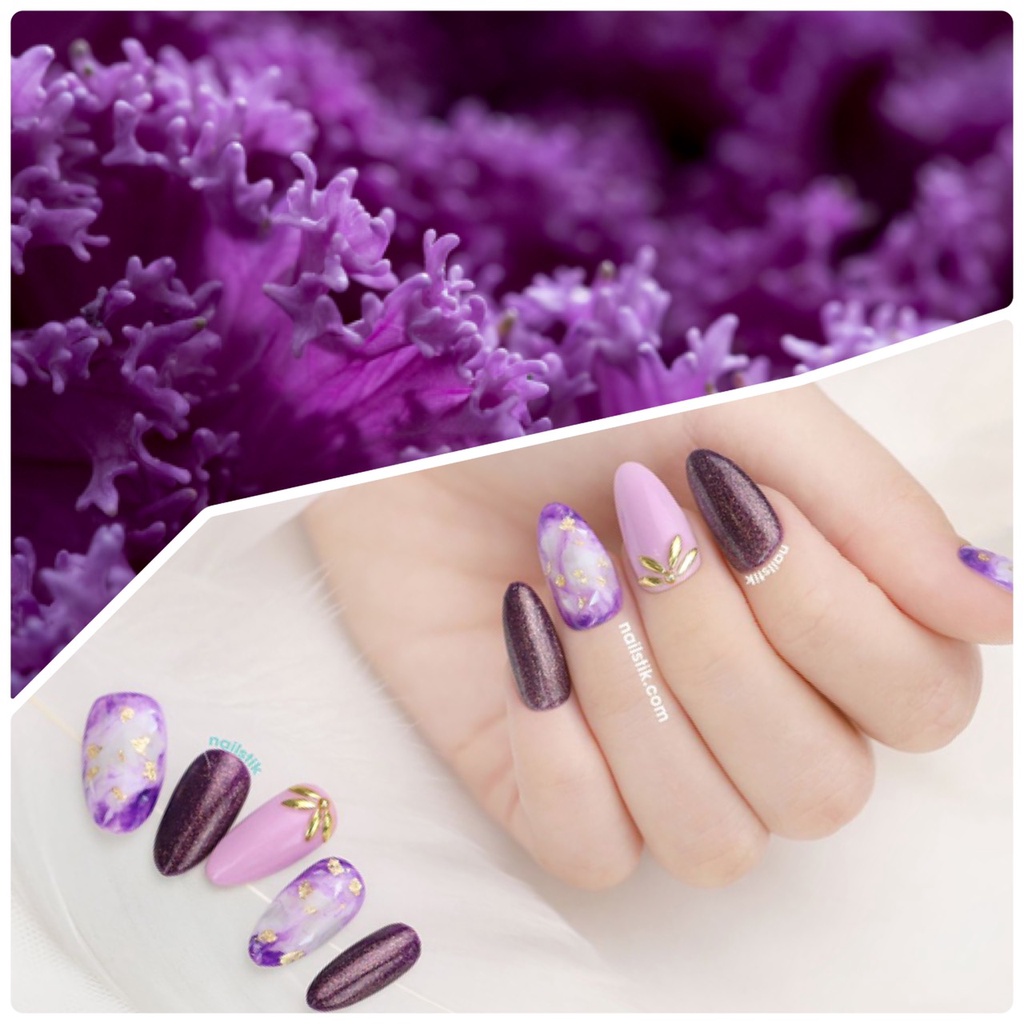 Móng úp thiết kế by NAILSTIK, màu tím, form móng bầu, ngắn/dài, 101