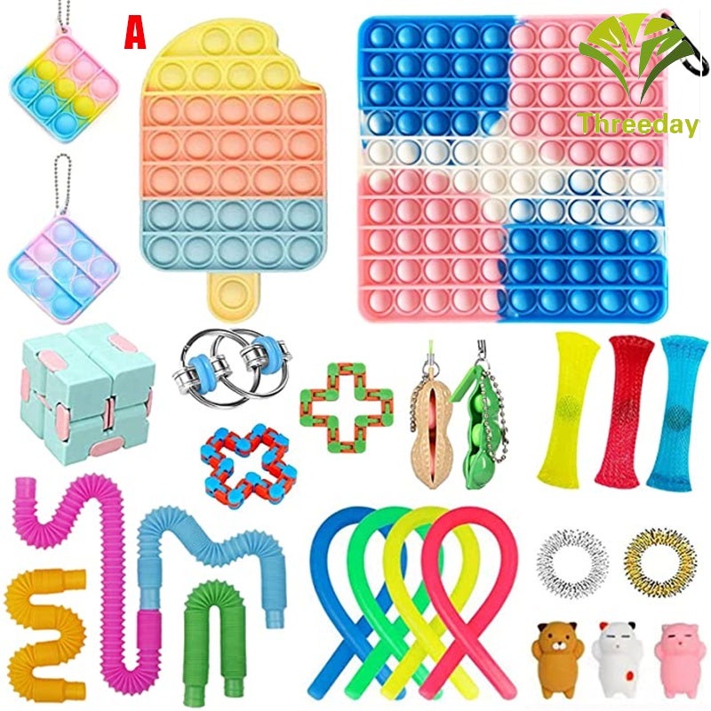 Sensory Fidget Toy Set Toy Kit Đồ chơi cho người lớn và trẻ em Chống stress Anti @ - @ Stress Simple Dimple Mole Pop Ti Toy Push Bubble Strings Marble Relief Kits