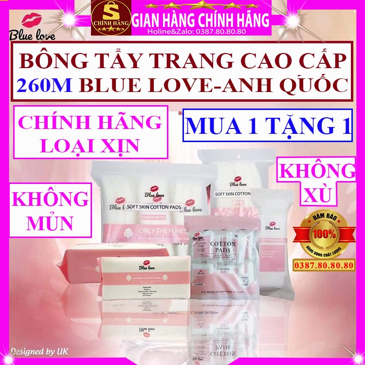 Bông tẩy trang cotton pads 3 lớp vuông chính hãng Blue love vương quốc anh và khăn giấy lụa ướt khô cao cấp không xù mủn