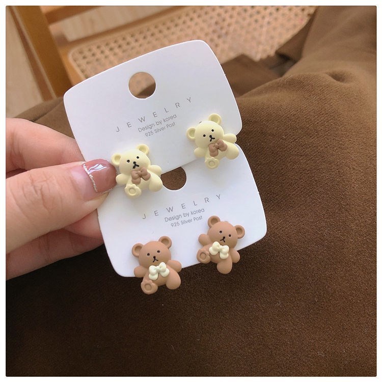 Khuyên Tai Hình Gấu Hoạt Hình Thắt Nơ Phong Cách Mới Dễ Thương