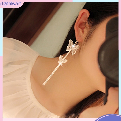 Đôi khuyên tai 2 dây dài hình bướm đính đá quý nhân tạo lấp lánh sang trọng cá tính dành cho nữ