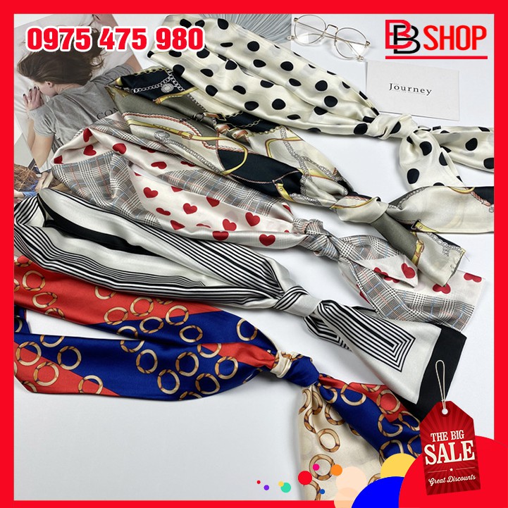Khăn Lụa Dáng Dài Quấn Túi Xách Quàng Cổ Buộc Tóc Quấn Cổ Tay Nhẹ Nhàng Xinh Xắn Size 145x15cm