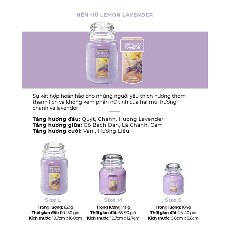 Nến hũ Yankee Candle size L - Lemon Lavender (623g)