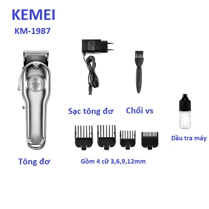 Tông đơ cắt tóc cao cấp Kemei km1986 + 1987 Hàng Nhập Khẩu