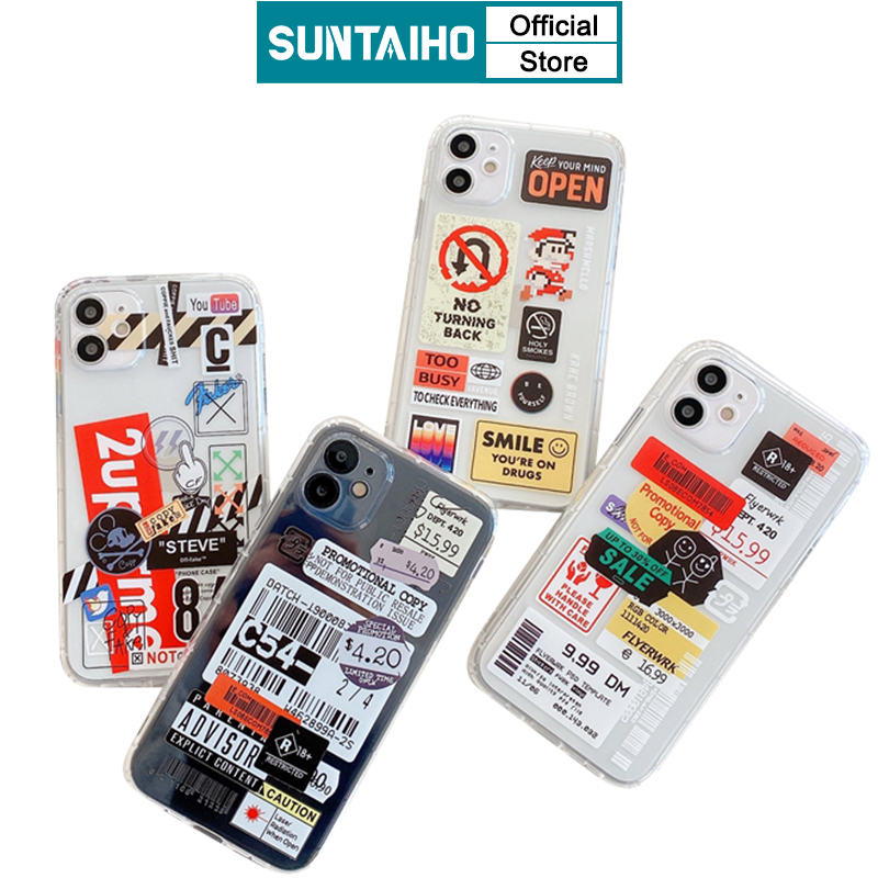 Ốp điện thoại Suntaiho bằng TPU mềm trong suốt in nhãn tiếng Anh cho iPhone XR 11p 12p mini 11 pro MAX Xs MAX X 7 8 +
